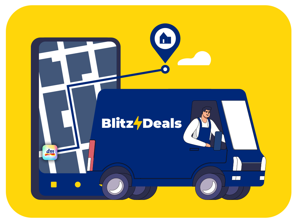 BlitzDeals bezorgbus haalt je dm-bestelling op en bezorgt thuis